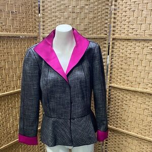 Lafayette 148 New York Gray Blazer with Pink Trim